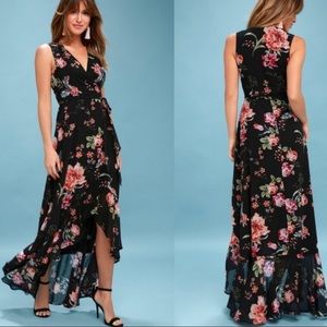 Exclusive Lulu’s Tawny Black Floral Print Wrap Maxi Dress Size Large